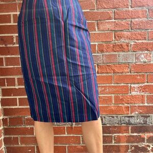 Vintage Striped Pencil Skirt Wool Blend with Slit - Made in Canada
